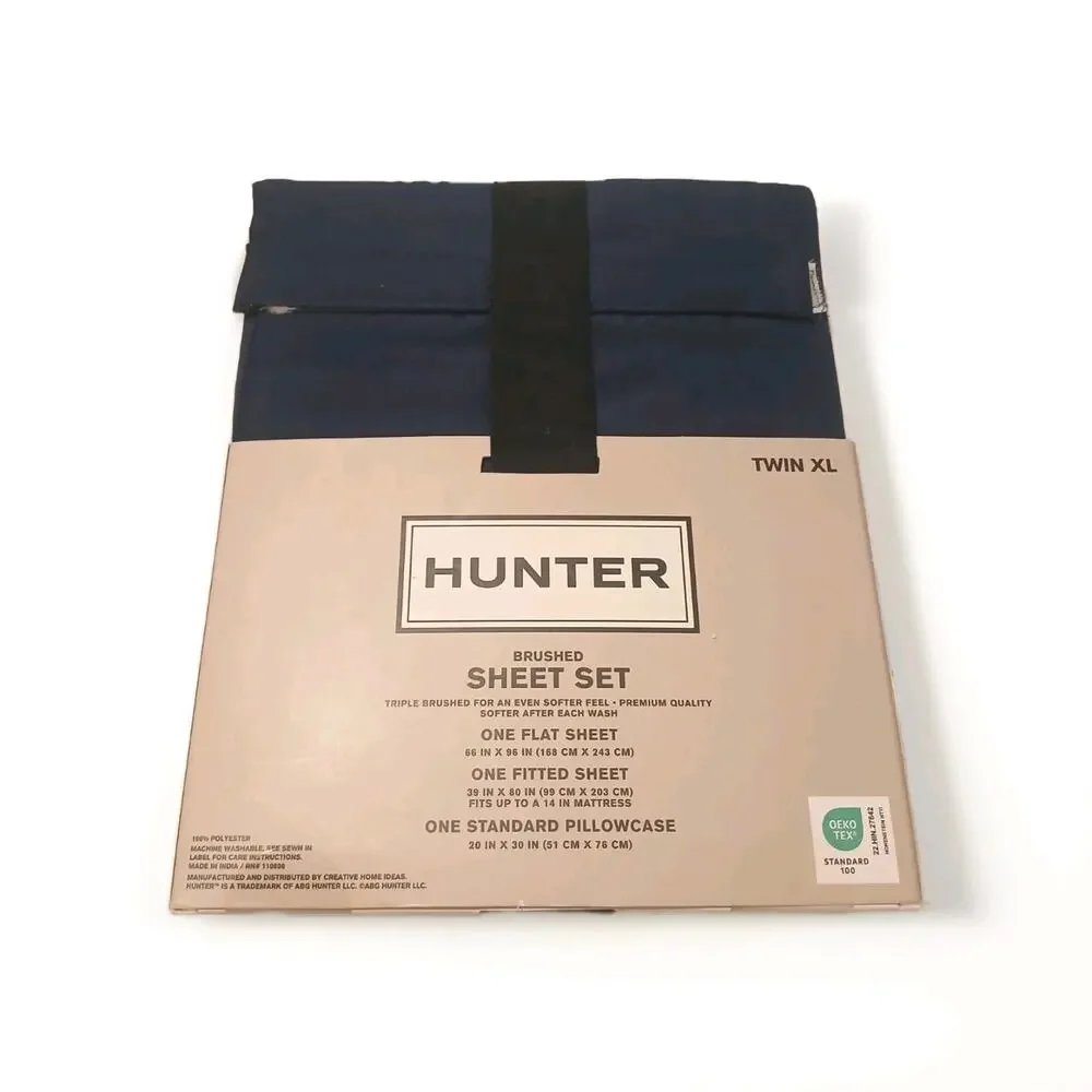 3-Piece Hunter Brushed Extra Long Okeo Tex Sheet Set - Navy Blue, Twin XL